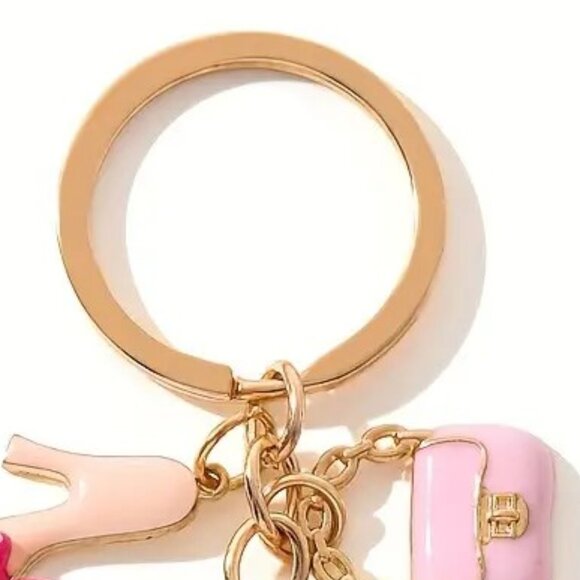 NWT Pink & Gold Toned 5 Charm Key Chain / Bag Charm Sweet - Picture 3 of 4